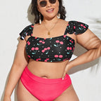 Damen Bikini-Set mit floralem Oberteil und hohem Taillen-Slip R&B