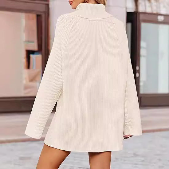 Damen Feinstrickpullover mit hohem Kragen und weitem Schnitt R&B