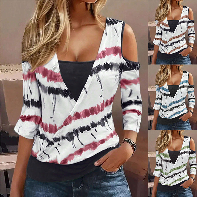 Damen Wickeloberteil mit Cut-Out-Ärmeln und einzigartigem Batikdesign R&B