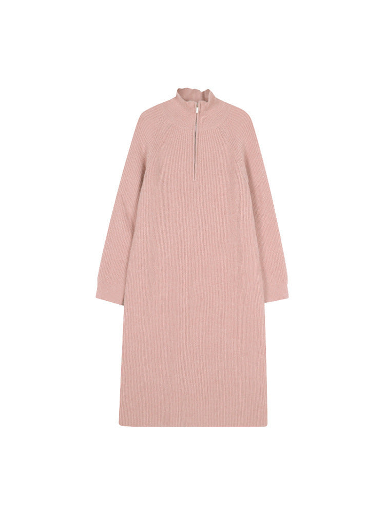 Damen Strickkleid mit hohem Kragen und Reißverschluss R&B