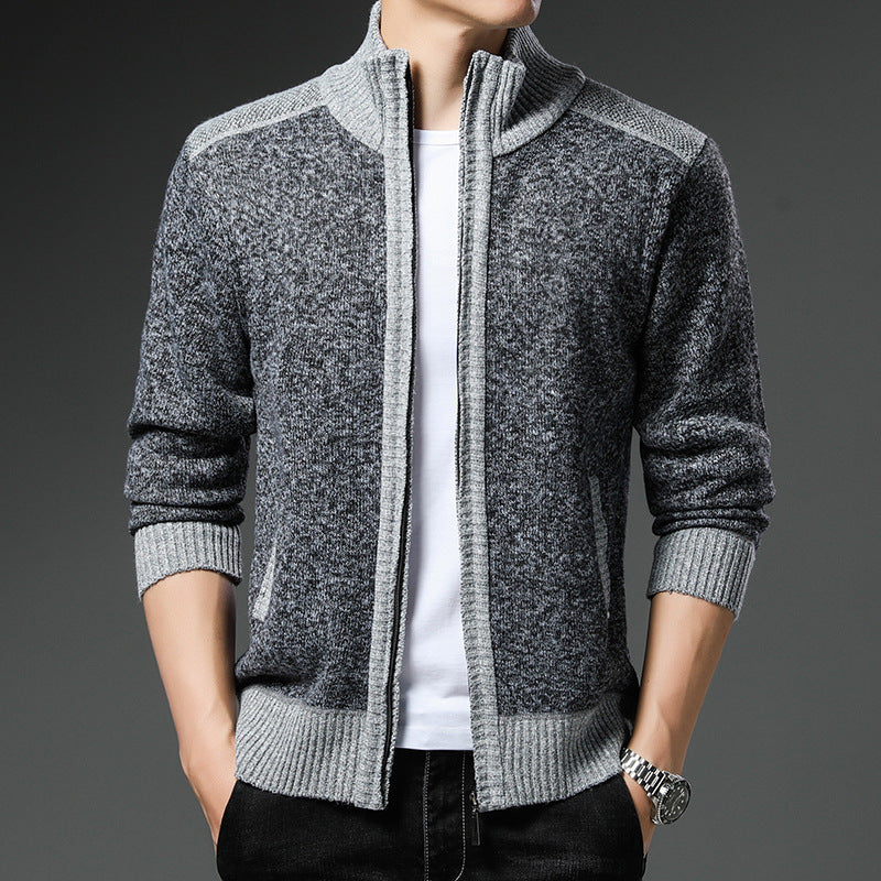 Herren Strickjacke mit hohen Kragen und praktischen Taschen R&B