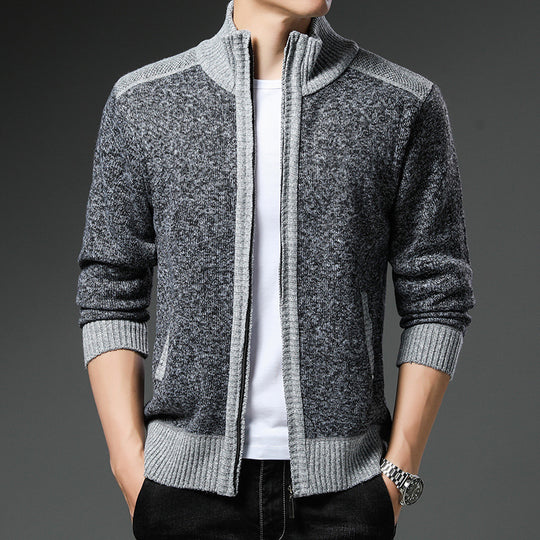 Herren Strickjacke mit hohen Kragen und praktischen Taschen R&B