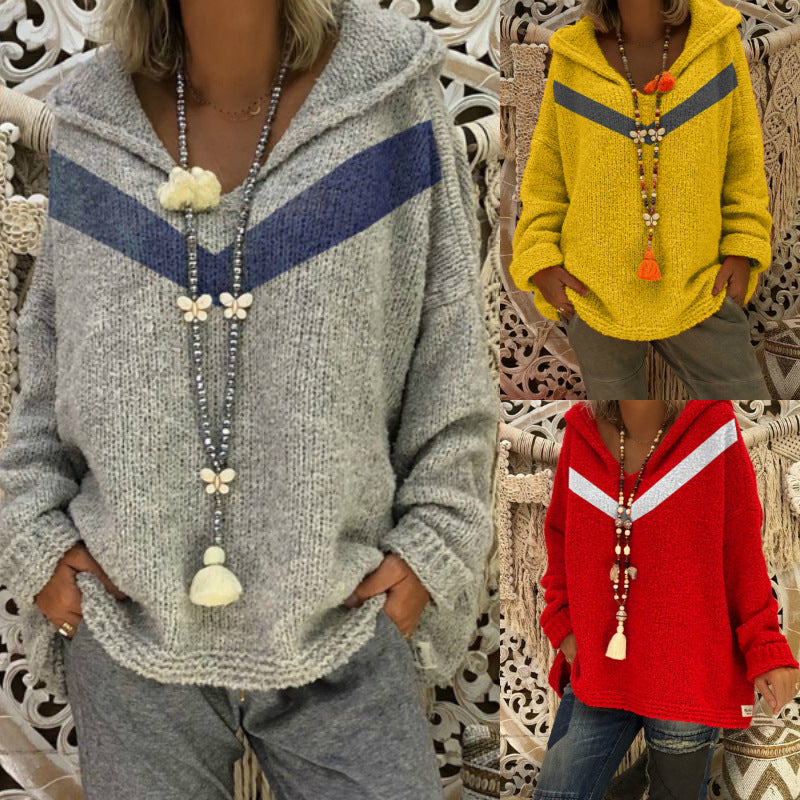 Damen lässiger Kuschel-Hoodie mit tiefem V-Ausschnitt und teilweisen Glitzer-Details R&B
