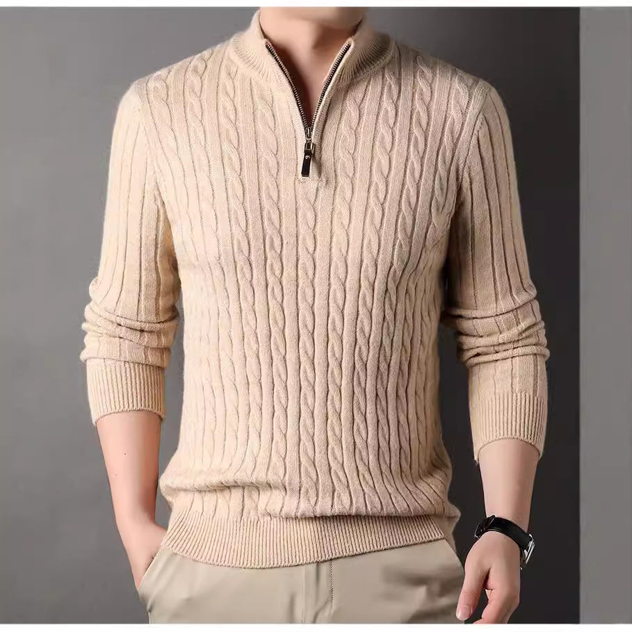 Herren Pullover mit Zipper und strukturiertem Zopfmuster R&B