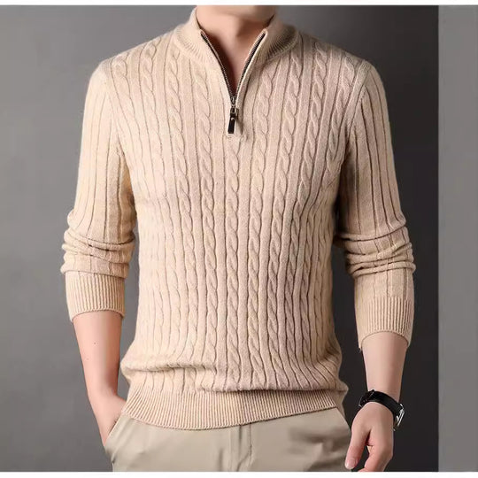 Herren Pullover mit Zipper und strukturiertem Zopfmuster R&B
