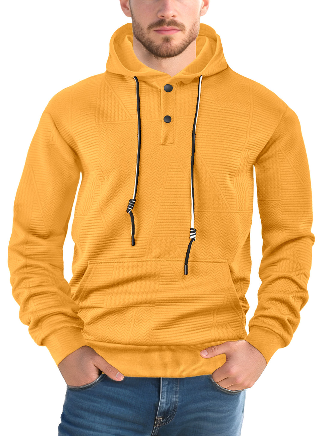 Herren nan strukturierter Kapuzenpullover mit Druckknopfleiste und Kängurutasche R&B