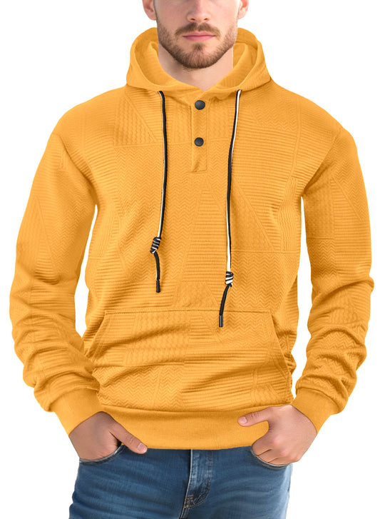 Herren nan strukturierter Kapuzenpullover mit Druckknopfleiste und Kängurutasche R&B