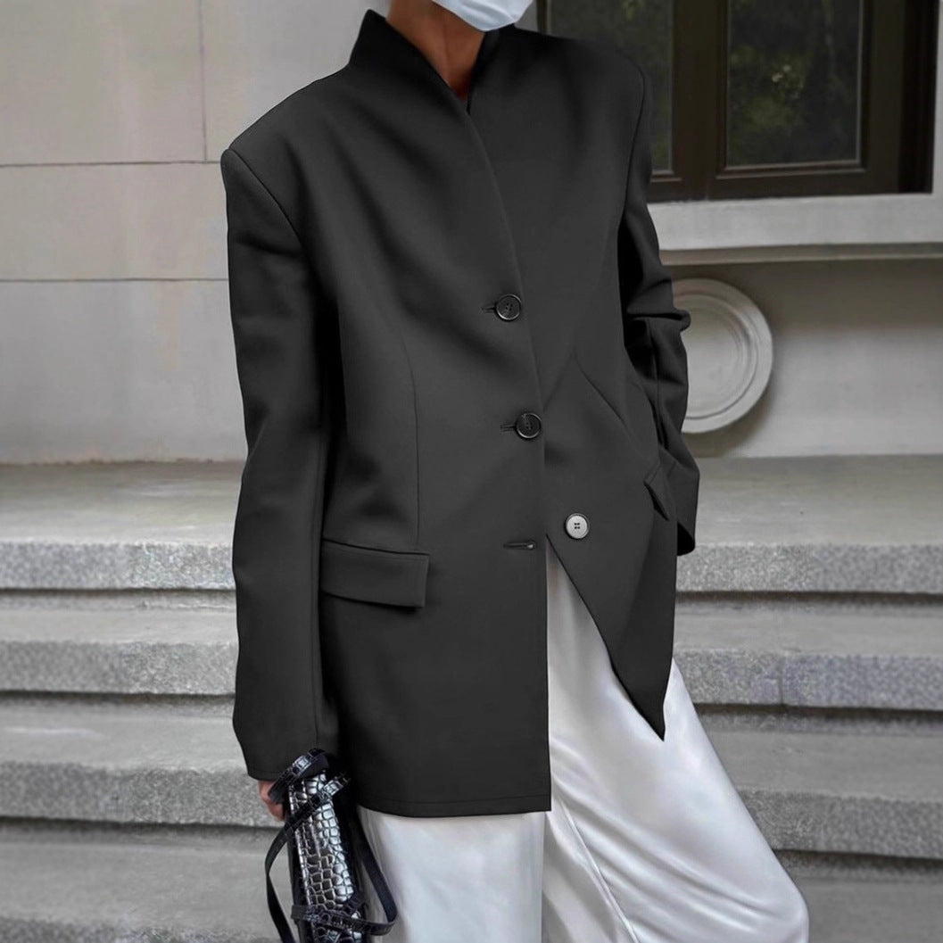 Damen Modischer Oversized Blazer mit strukturiertem Kragen und eleganten Knopfdetails R&B