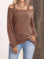 Damen Off-Shoulder Pullover mit modischen Trägern R&B