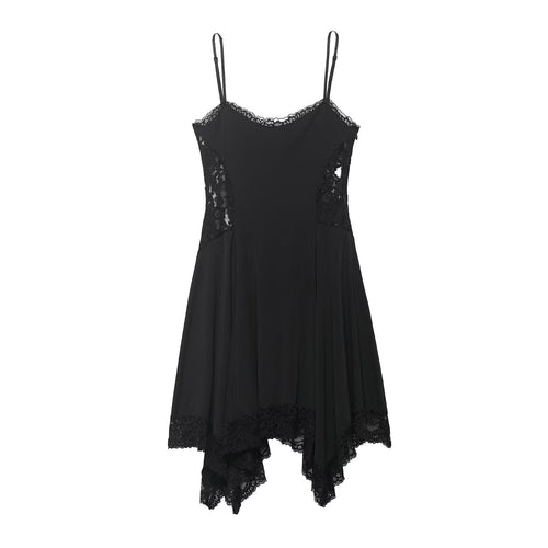 Damen Spitzen- und Satin-Kleid mit asymmetrischem Saum und verstellbaren Trägern R&B