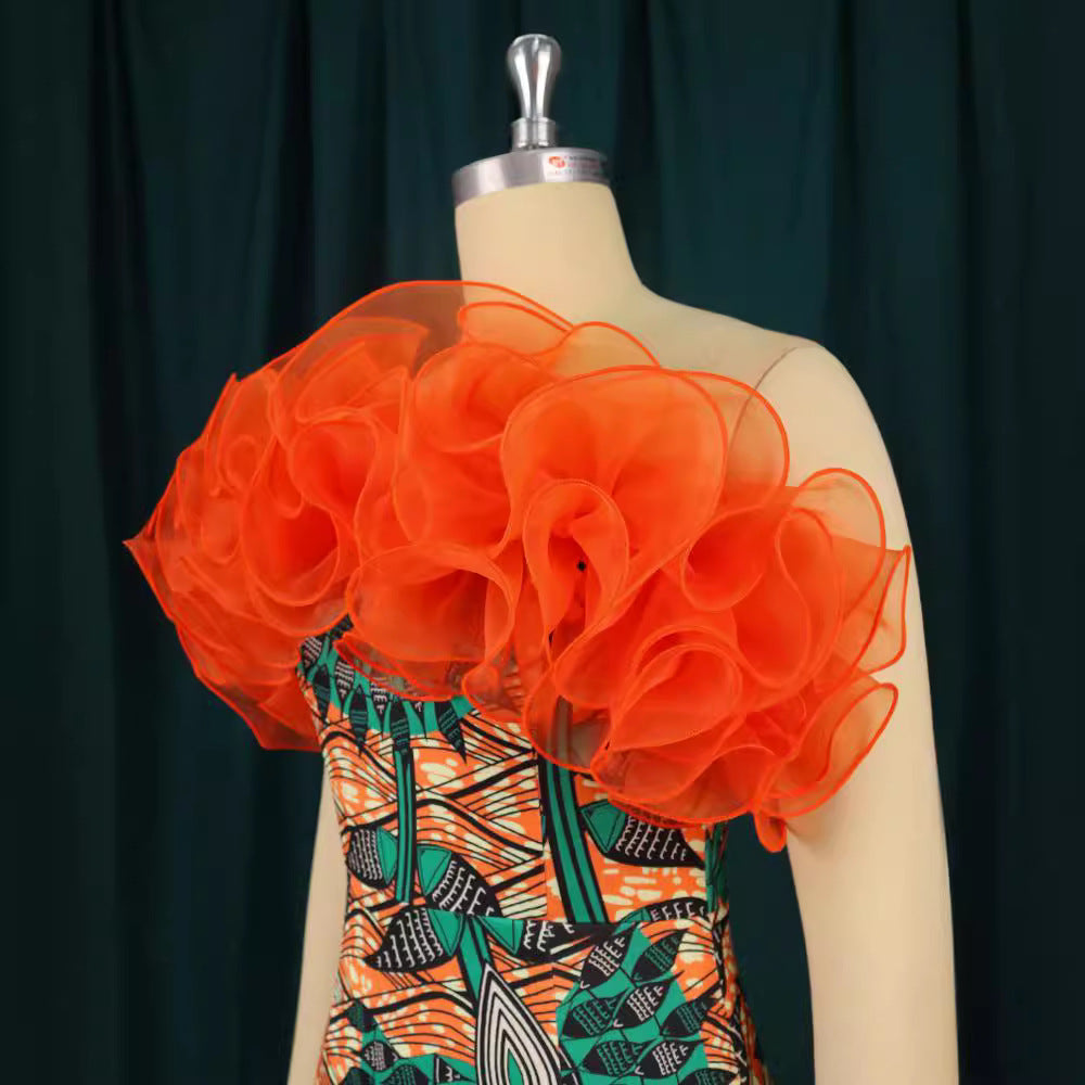 Damen figurbetontes Kleid mit voluminösen Rüschen R&B