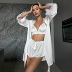 Damen luxuriöses Satin-Loungewear-Set mit eleganten Rüschendetails und Atmungsaktiven Shorts R&B