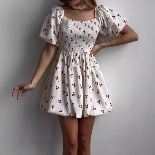 Damen Sommerliches Minikleid mit Puffärmeln und floralem Design R&B
