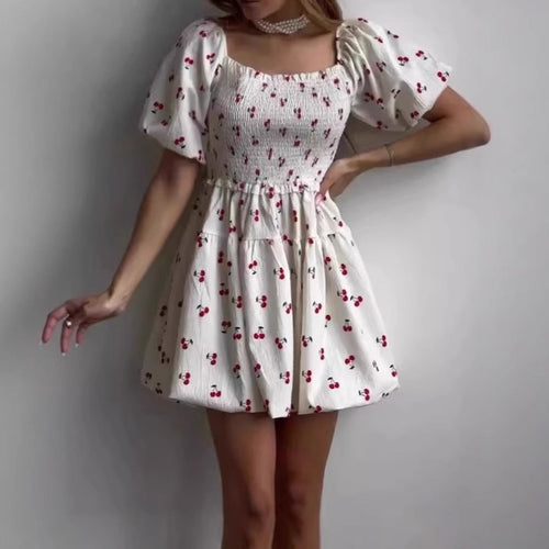 Damen Sommerliches Minikleid mit Puffärmeln und floralem Design R&B