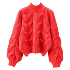 Damen kuscheliger Strickpullover mit voluminösen Ärmeln und Zopfmuster R&B
