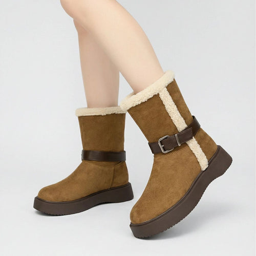 Damen Modische und warme Stiefel mit kuscheligem Innenfutter und praktischer Schnalle R&B