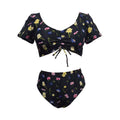 Damen Bikini-Set mit floralen Rüschen und hohem Taillenslip R&B