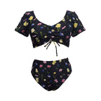 Damen Bikini-Set mit floralen Rüschen und hohem Taillenslip R&B