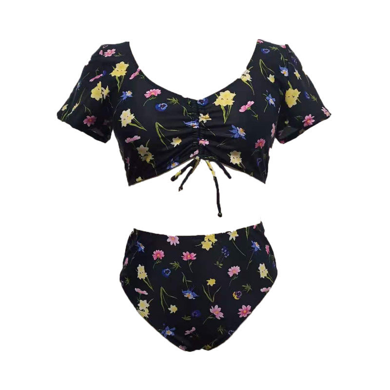 Damen Bikini-Set mit floralen Rüschen und hohem Taillenslip R&B