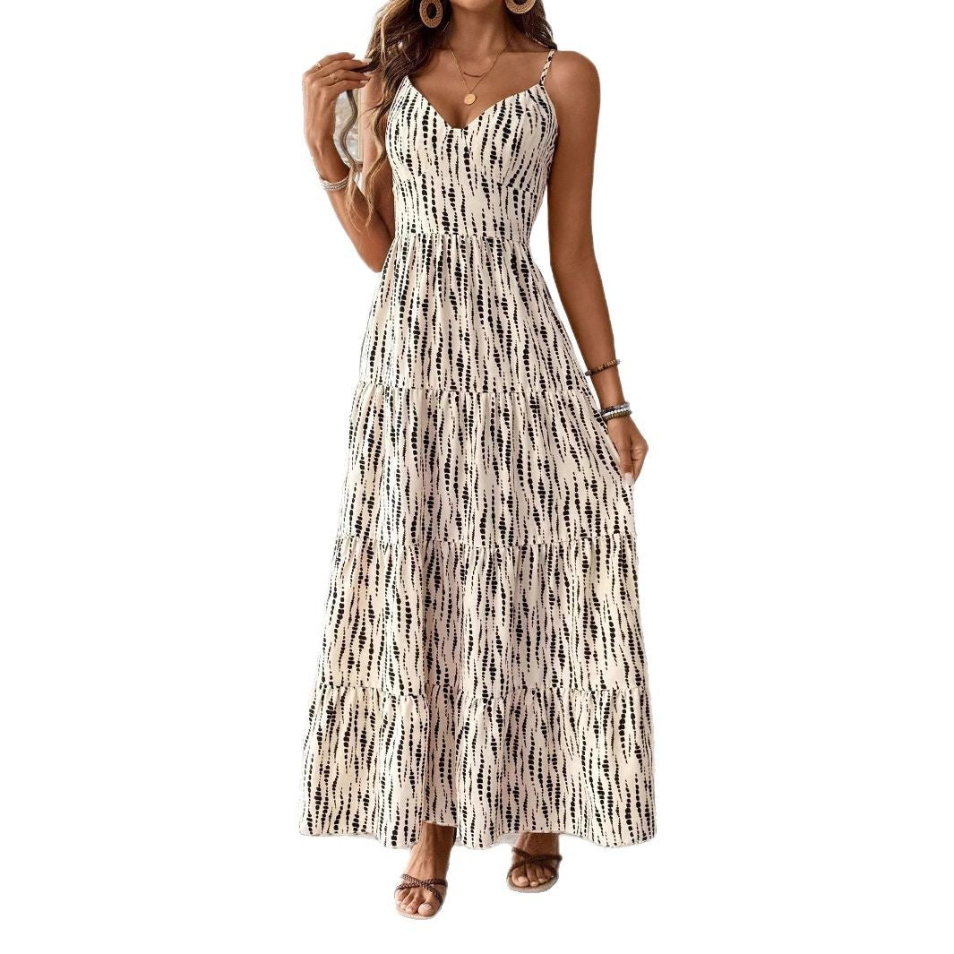 Damen Maxikleid mit elegantem V-Ausschnitt und tierischem Druck R&B