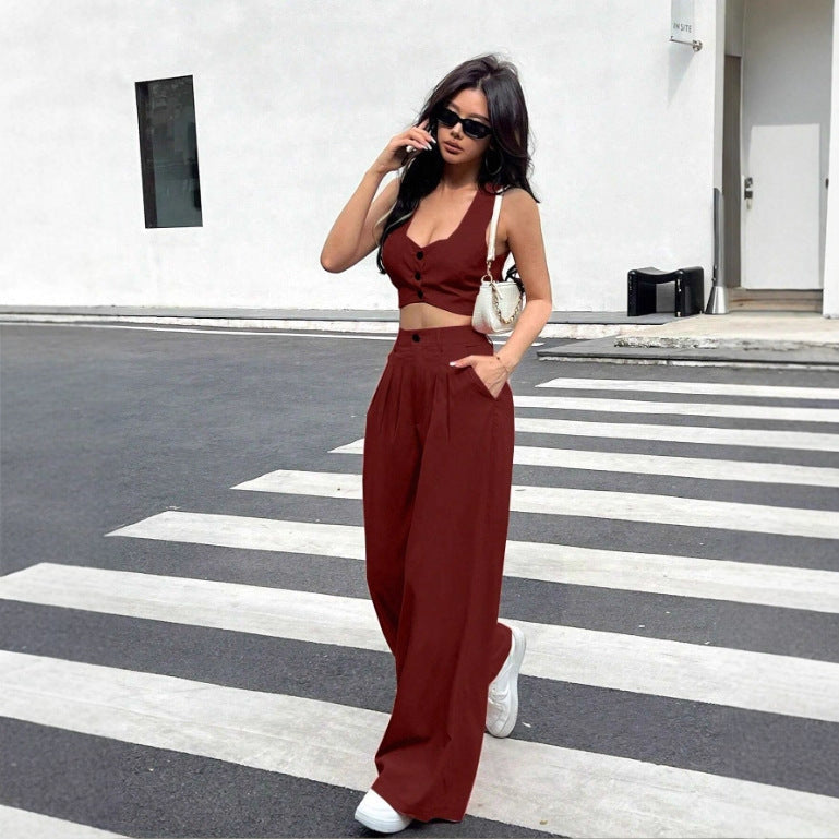 Damen Zweiteiliges Set mit tailliertem Top und weiten Hosen R&B
