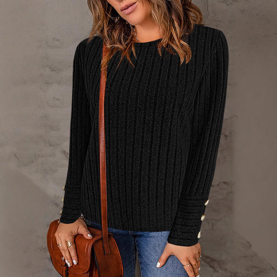 Damen Feinstrickpullover mit eleganter Rippenstruktur und Knopfdetails R&B