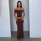 Damen Elegantes Offshoulder Maxikleid mit raffinierten Raffungseffekten R&B
