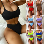 Damen Hochgeschnittener Ripp-Bikini mit verstellbaren Trägern