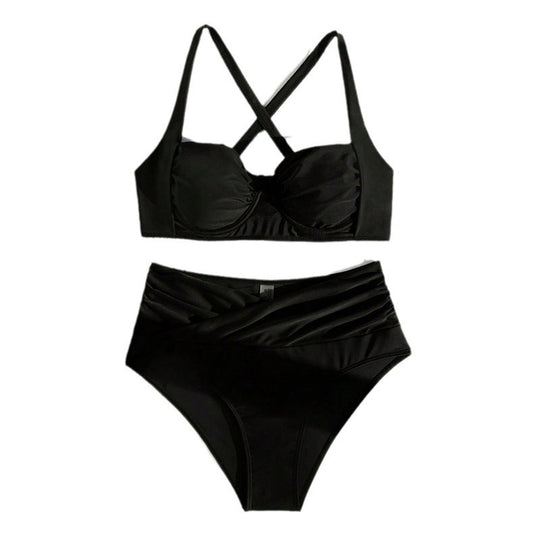 Damen Hoch geschnittenes Bikini-Set mit elegantem Wickelband R&B