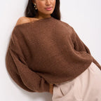 Damen Flauschiger Off-Shoulder Pullover mit überschnittenen Schultern