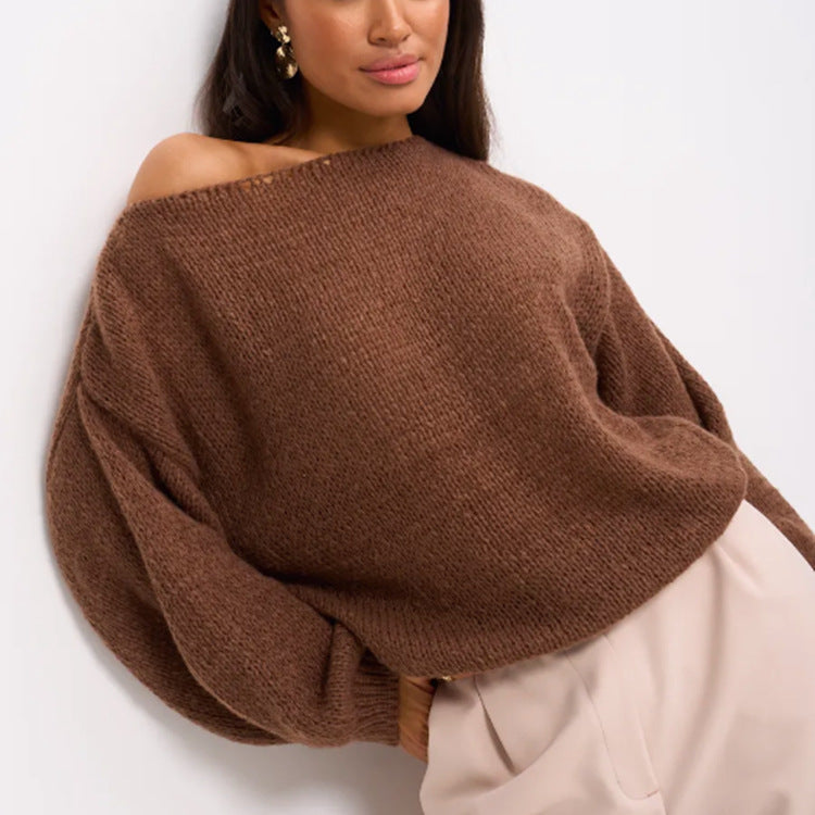 Damen Flauschiger Off-Shoulder Pullover mit überschnittenen Schultern
