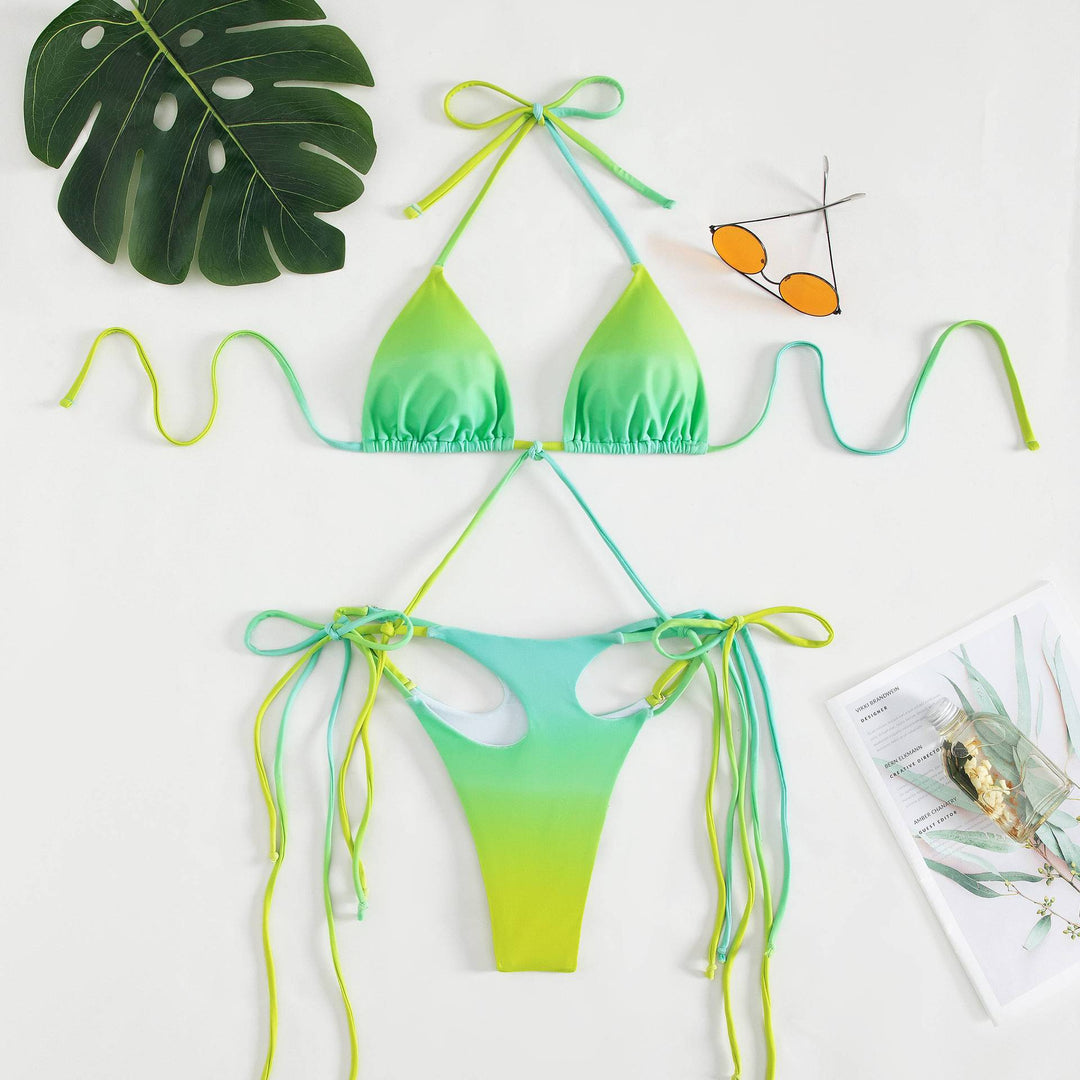 Damen Triangel-Bikini mit stylischen Bindebändern und einzigartigem Farbverlauf R&B