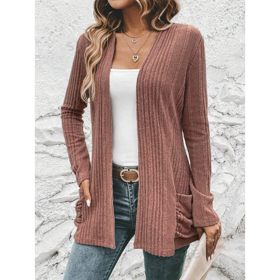 Damen Strickjacke mit wärmendem Rippenmuster und praktischen Taschen R&B
