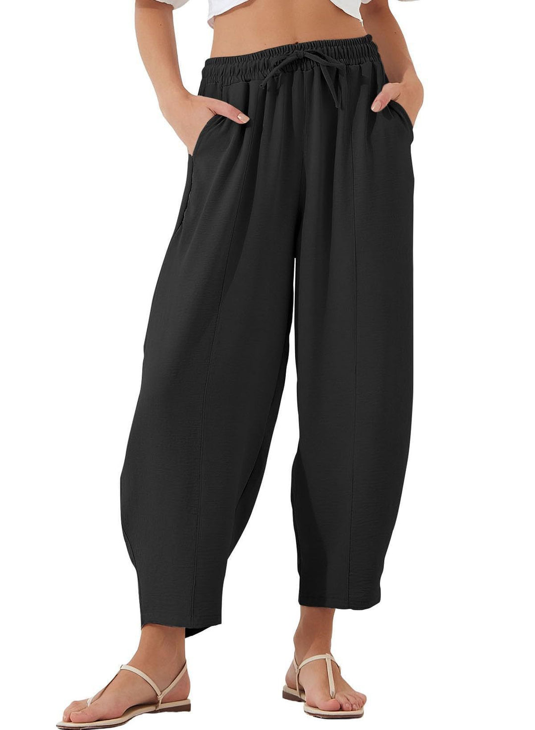Damen Bequeme, weit geschnittene Sommerhose mit elastischem Bund und seitlichen Taschen R&B