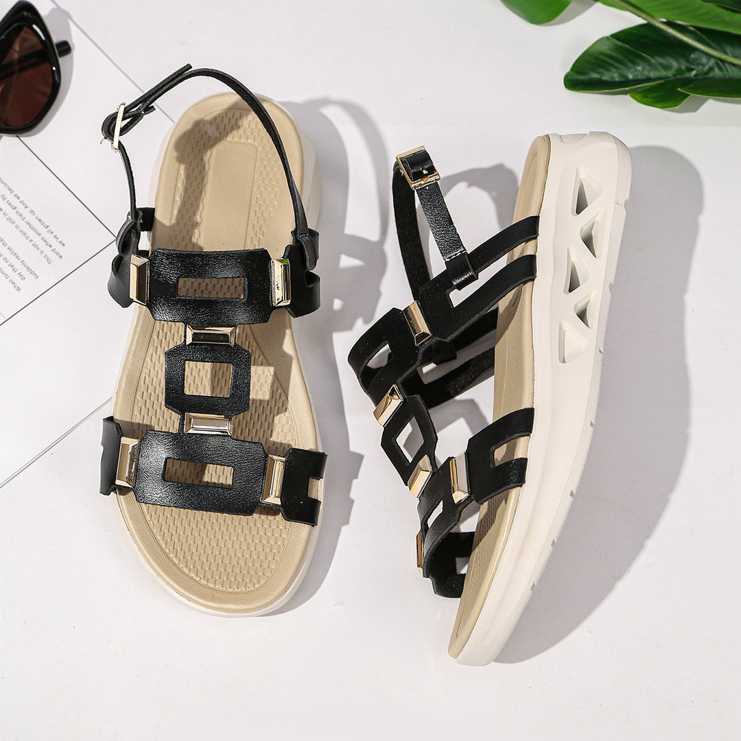 Damen Komfort-Sandalen mit modischen Schnallenakzenten und ergonomischer Sohle R&B