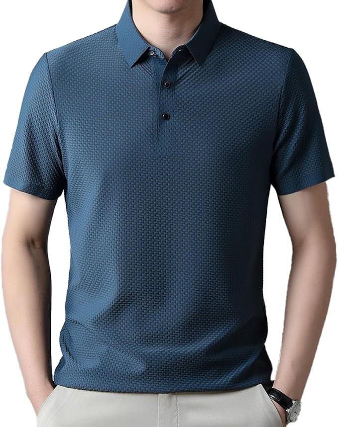 Herren nan Mikrostruktur-Poloshirt mit Hemdkragen, dezenter Knopfleiste und atmungsaktivem Jersey R&B