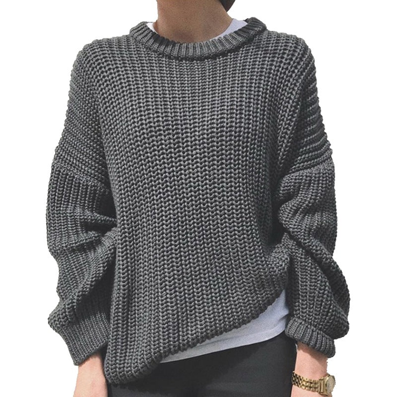 Damen Grobstrickpullover mit lässigem Schnitt und voluminösen Ärmeln R&B
