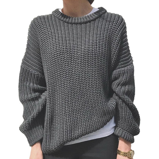Damen Grobstrickpullover mit lässigem Schnitt und voluminösen Ärmeln R&B