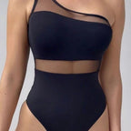 Damen einseitiger Badeanzug mit transparenten Einsätzen R&B