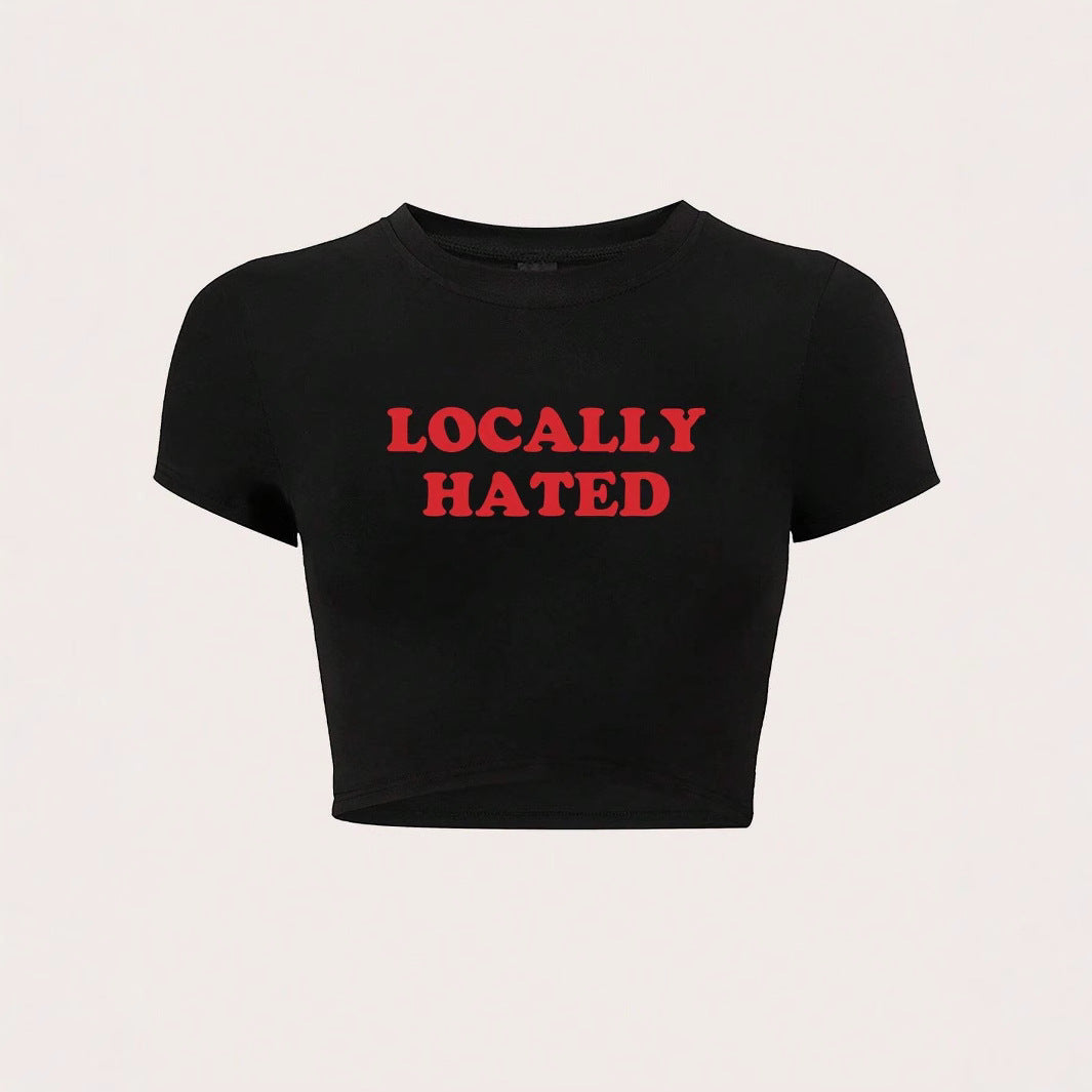Damen Crop-T-Shirt mit auffälligem Schriftzug und figurbetontem Design R&B