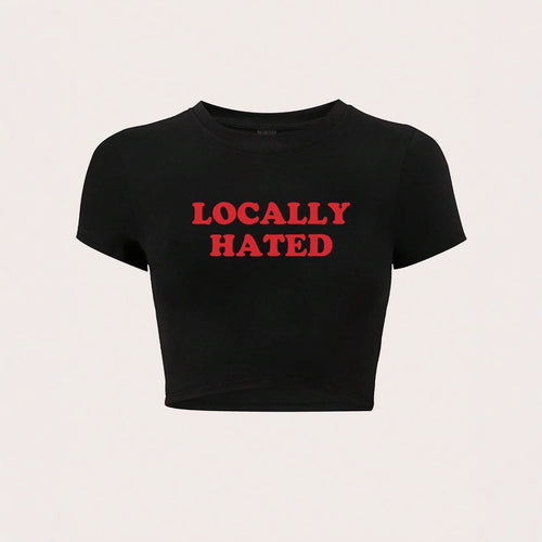 Damen Crop-T-Shirt mit auffälligem Schriftzug und figurbetontem Design R&B