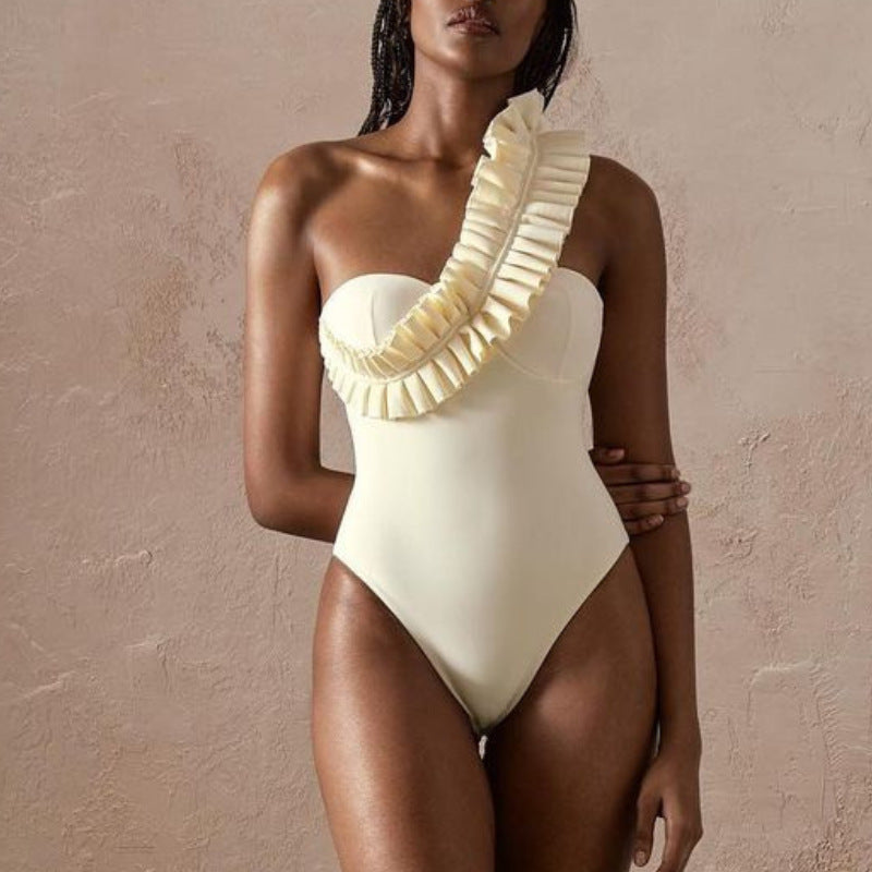 Damen Badeanzug mit asymmetrischem Volant-Design R&B