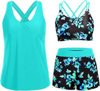 Damen Sportliches Tankini-Set mit floralem Oberteil und Shorts R&B
