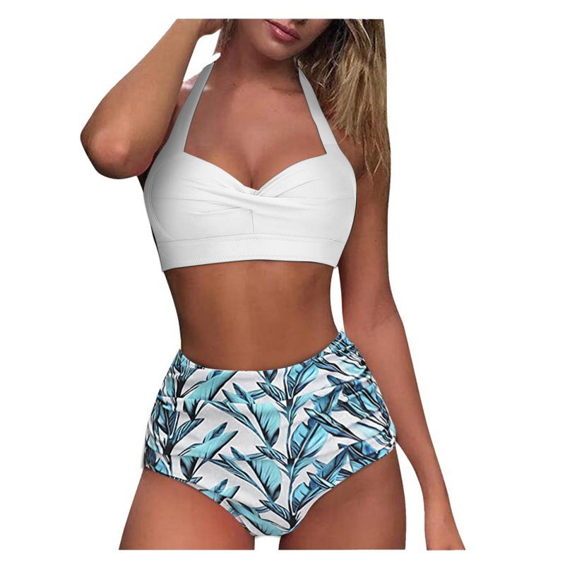 Damen Hochtaillierter Karobikini mit gerafftem Oberteil R&B