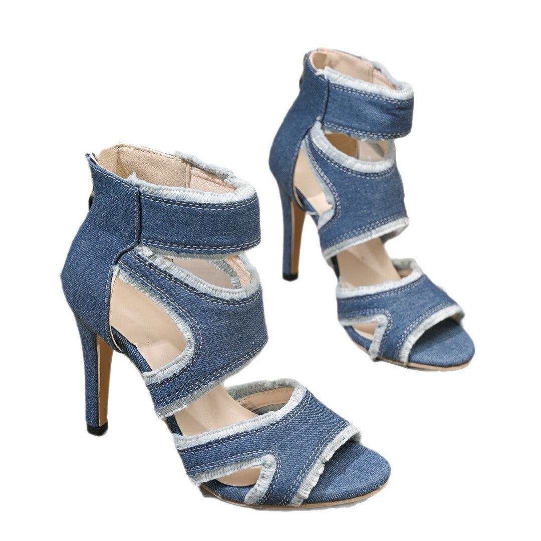 Damen High-Heels Sandalen mit kunstvollem Denim-Design R&B