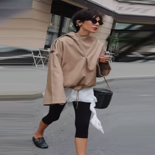 Damen Kapuzenpullover mit lässigem Schnitt und Reißverschluss R&B