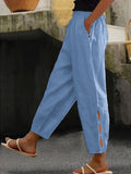 Damen Leichte Leinenhose mit seitlichen Schlitzen und elastischem Bund R&B
