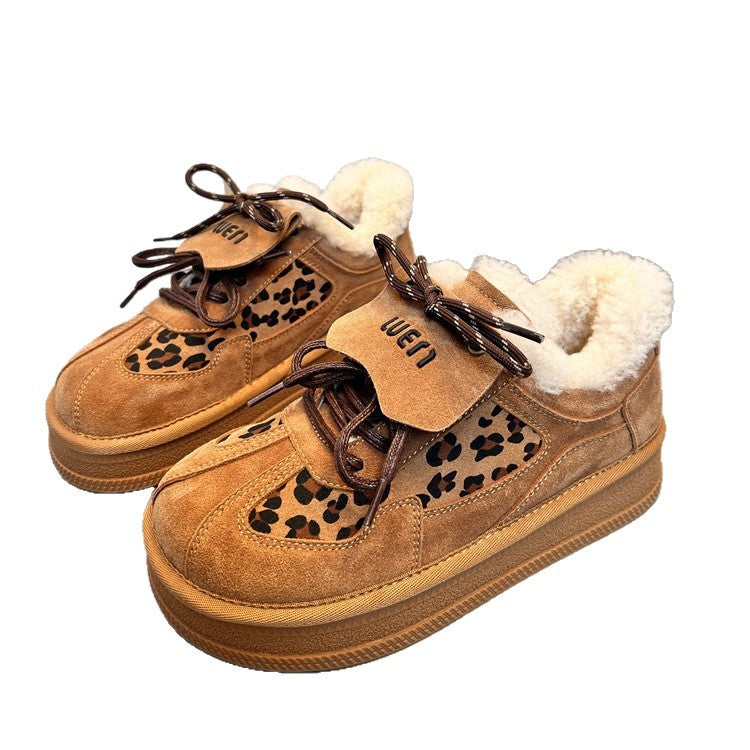 Damen Komfortable Sneaker mit kuscheligem Innenfutter und modischem Leopardenmuster R&B