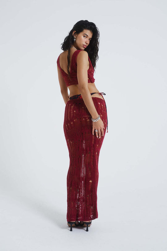 Damen gehäkeltes Strandkleid und Crop-Top Set mit tiefem Ausschnitt R&B