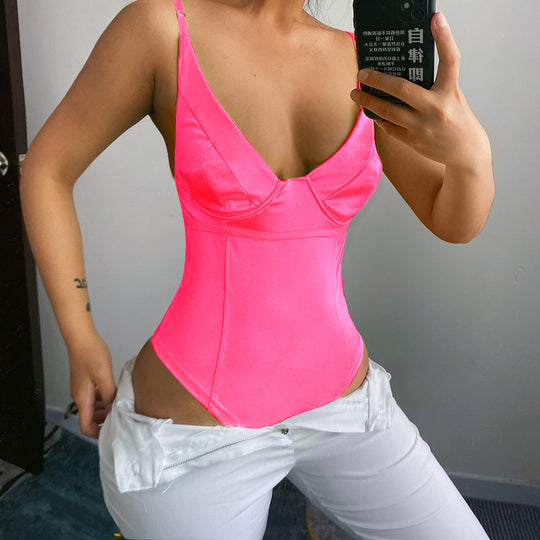 Damen Satin-Bustier-Top mit tiefem V-Ausschnitt und eleganter Passform R&B